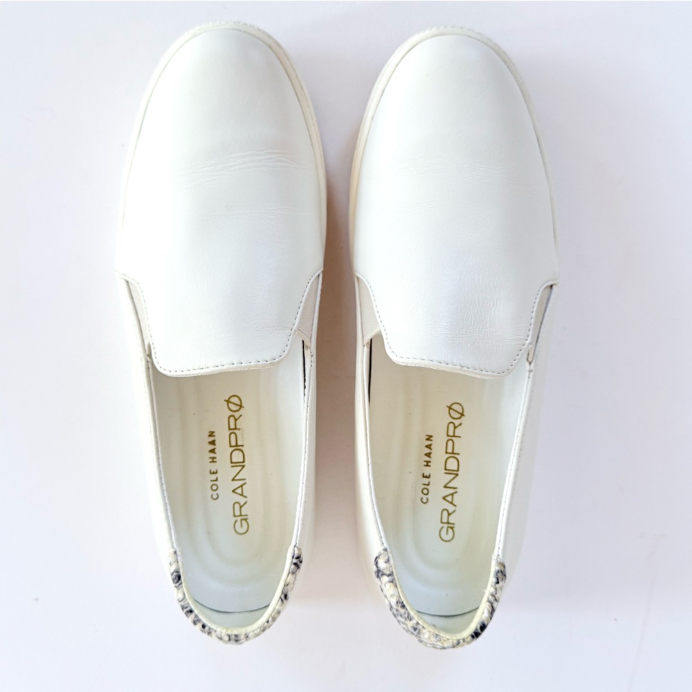 Cole Haan Grand Pro Spectator White Leather Slip On Sneakers Snakeskin Detail 8